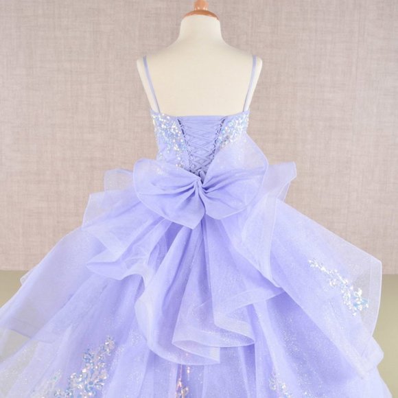 NEW TEA LENGTH MESH DRESS FOR KIDS EMBROIDERED WITH SEQUINS AND RIBBON GL GK106 - Picture 8 of 12